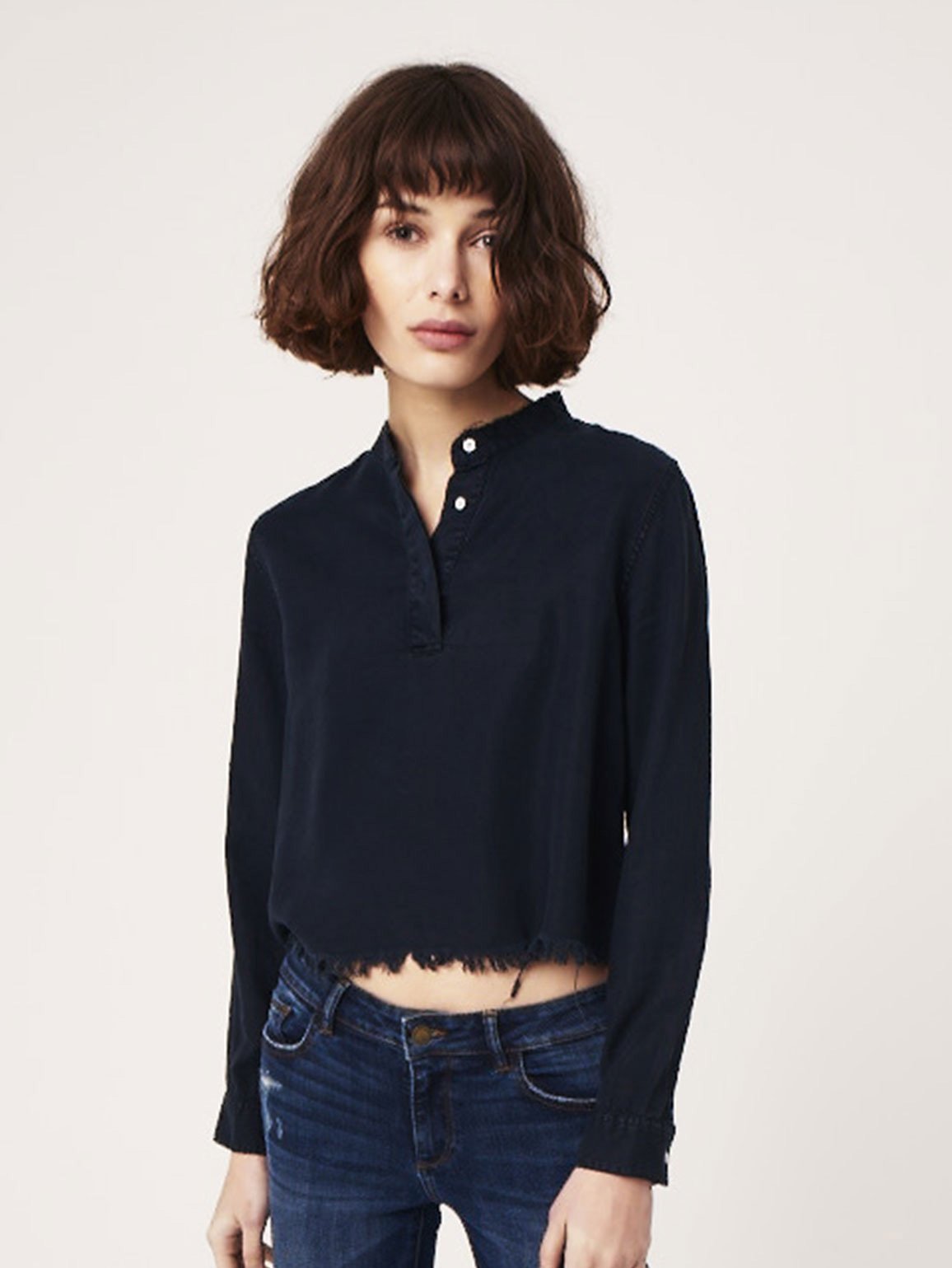 Women Shirt - W 3Rd & Sullivan Long Sleeve Crop Washed Black Overdye - DL1961