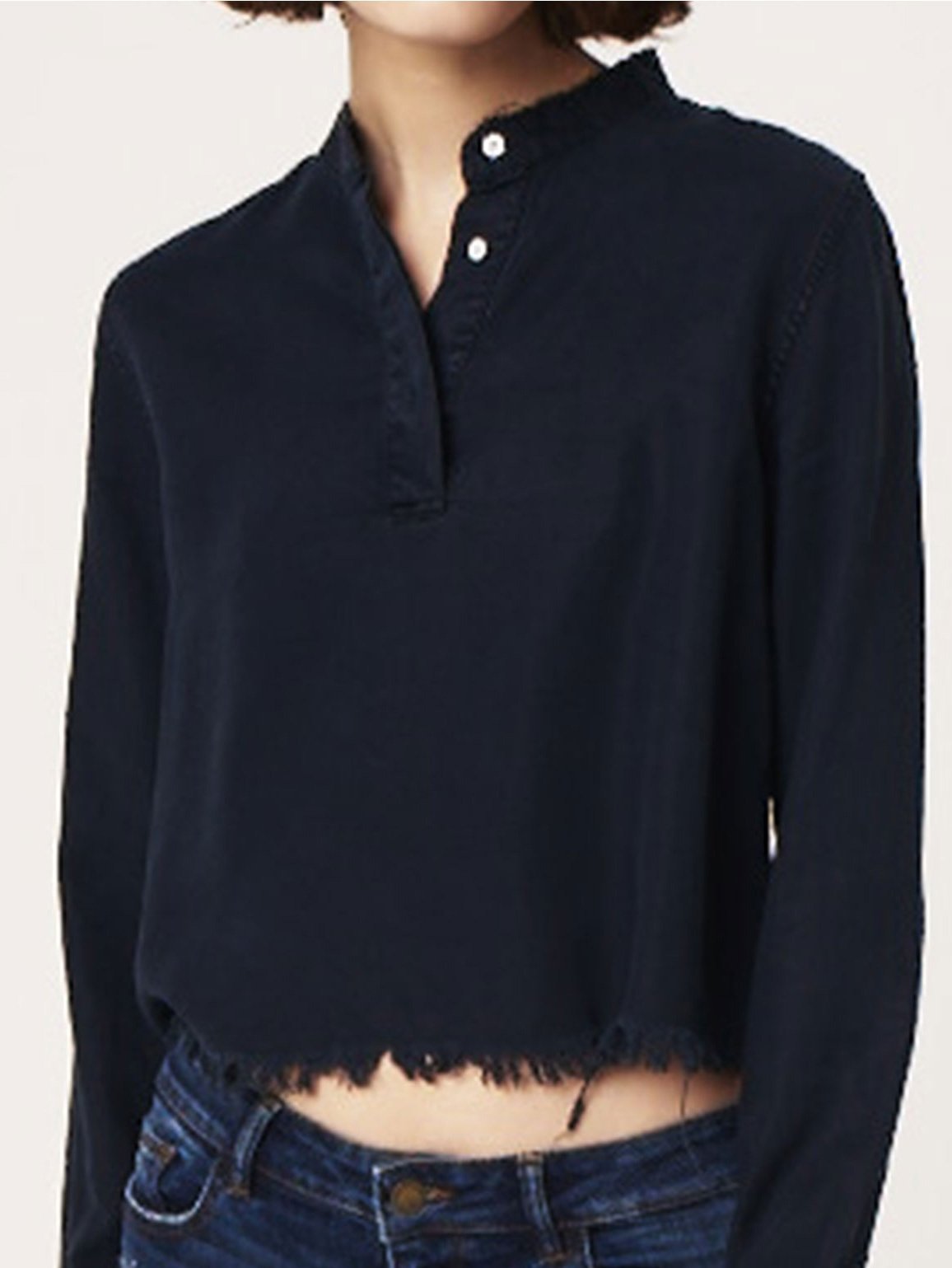 Women Shirt - W 3Rd & Sullivan Long Sleeve Crop Washed Black Overdye - DL1961