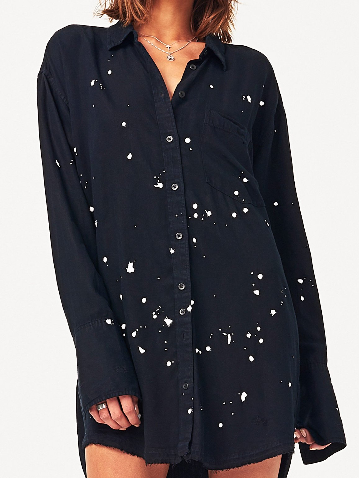 Women Shirt - Rivington & Essex Oversize Dress Black Overdye W. Paint Splatters - DL1961