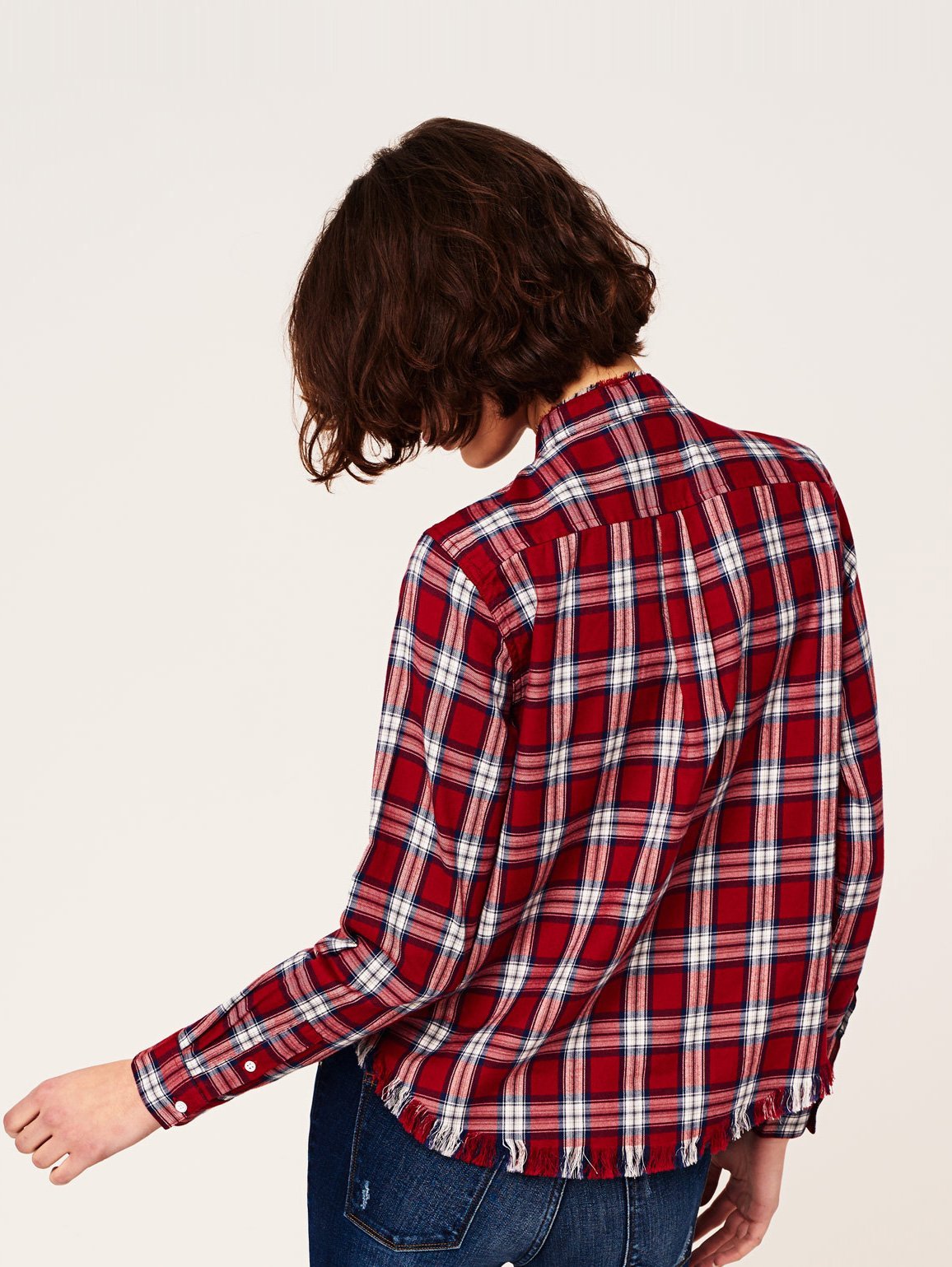 Women Shirt - W 3Rd & Sullivan Long Sleeve Crop Red Plaid - DL1961