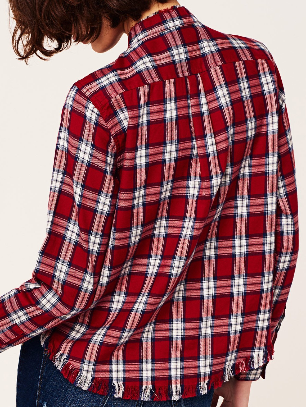 Women Shirt - W 3Rd & Sullivan Long Sleeve Crop Red Plaid - DL1961