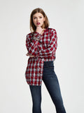 Women Shirt - Rivington & Essex Oversize Dress Red Plaid W. Paint Splatters - DL1961