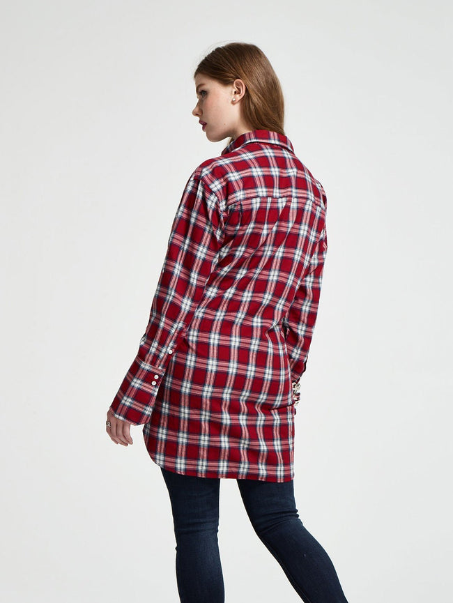 Women Shirt - Rivington & Essex Oversize Dress Red Plaid W. Paint Splatters - DL1961