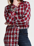 Women Shirt - Rivington & Essex Oversize Dress Red Plaid W. Paint Splatters - DL1961