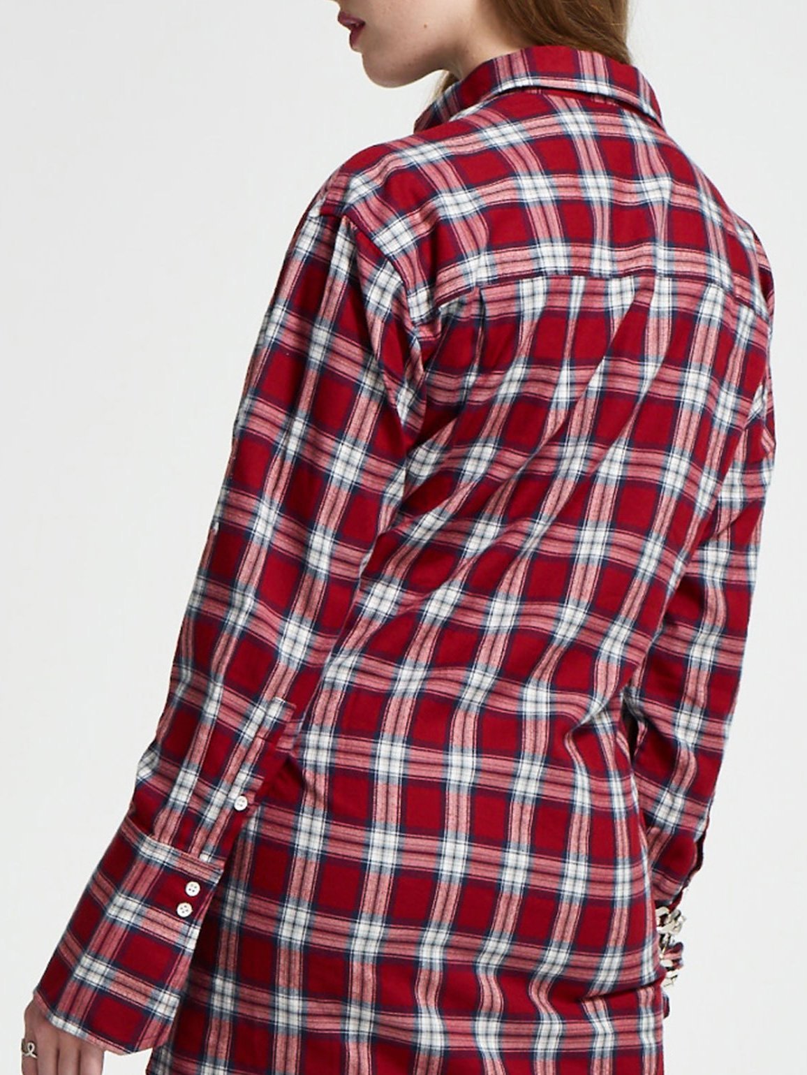 Women Shirt - Rivington & Essex Oversize Dress Red Plaid W. Paint Splatters - DL1961